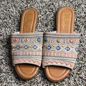 Lulu's Boho Embroidered Slide Sandals